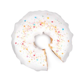 Traditional Easter cake with sprinkles on white background, top view