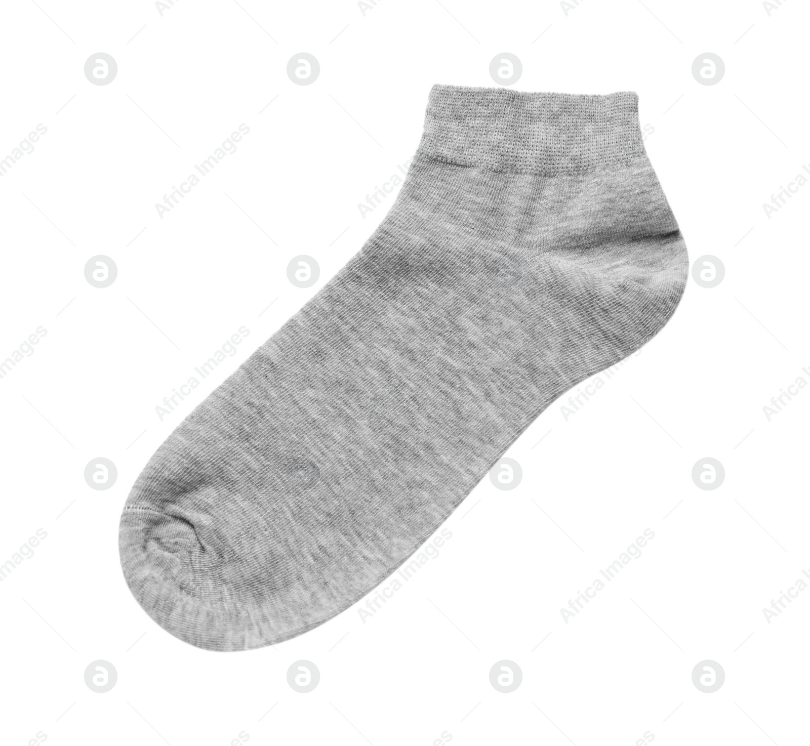 Photo of Grey sock isolated on white, top view