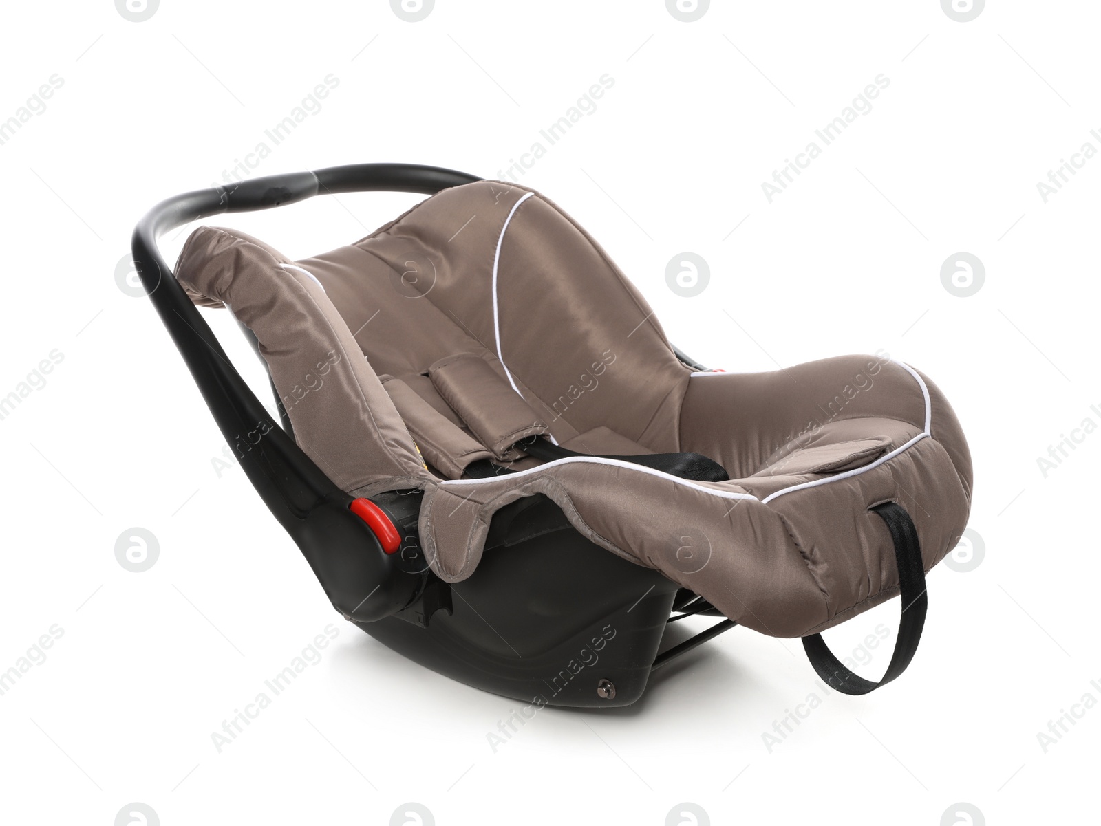 Photo of Brown child safety seat on white background