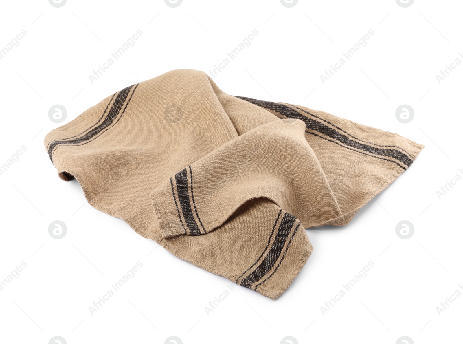 Photo of Beige cloth napkin with stripes isolated on white