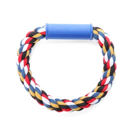 Photo of Rope ring for dog on white background. Pet toy