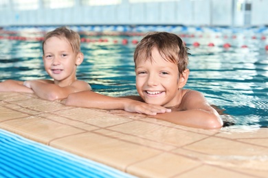 Cute little boys in indoor swimming pool
