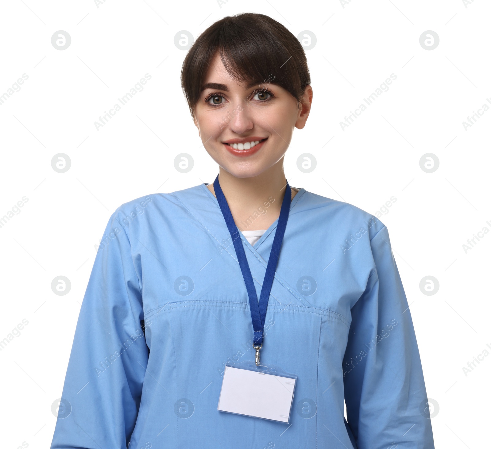 Photo of Portrait of smiling medical assistant on white background