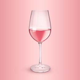 Glass of expensive rose wine on pink background
