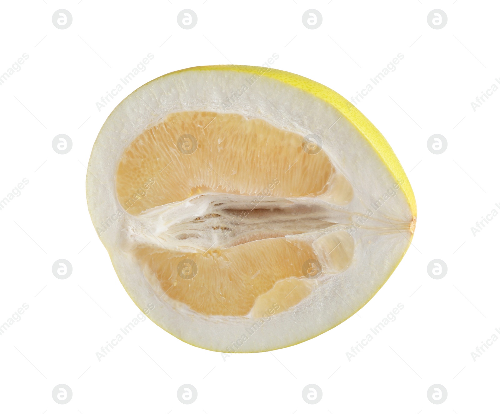 Photo of Half of yellow pomelo fruit isolated on white