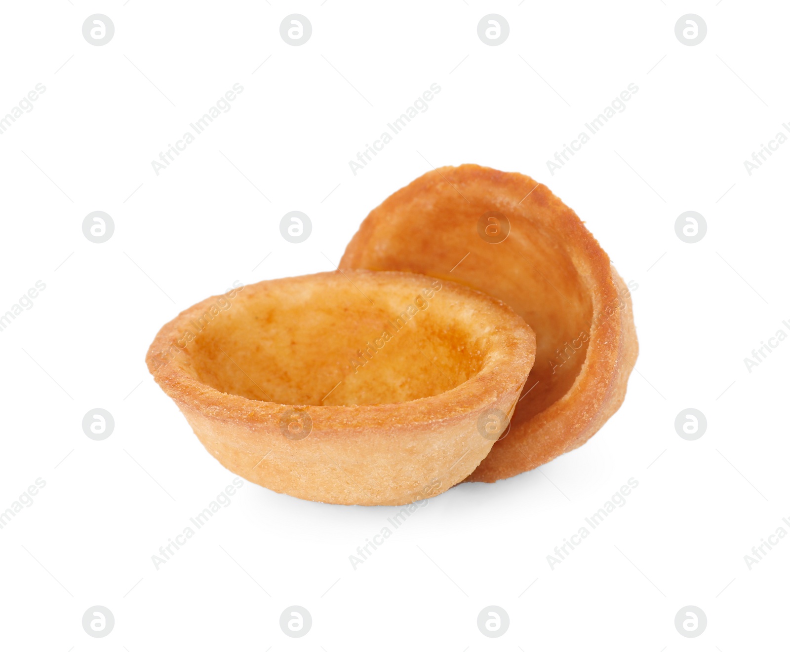 Photo of Halves of delicious nut shaped cookie on white background