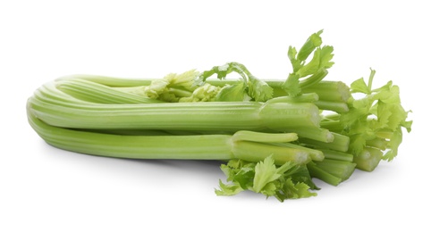 Photo of Fresh ripe green celery isolated on white