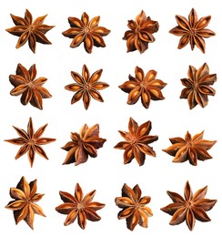 Image of Set with dry anise anise stars on white background