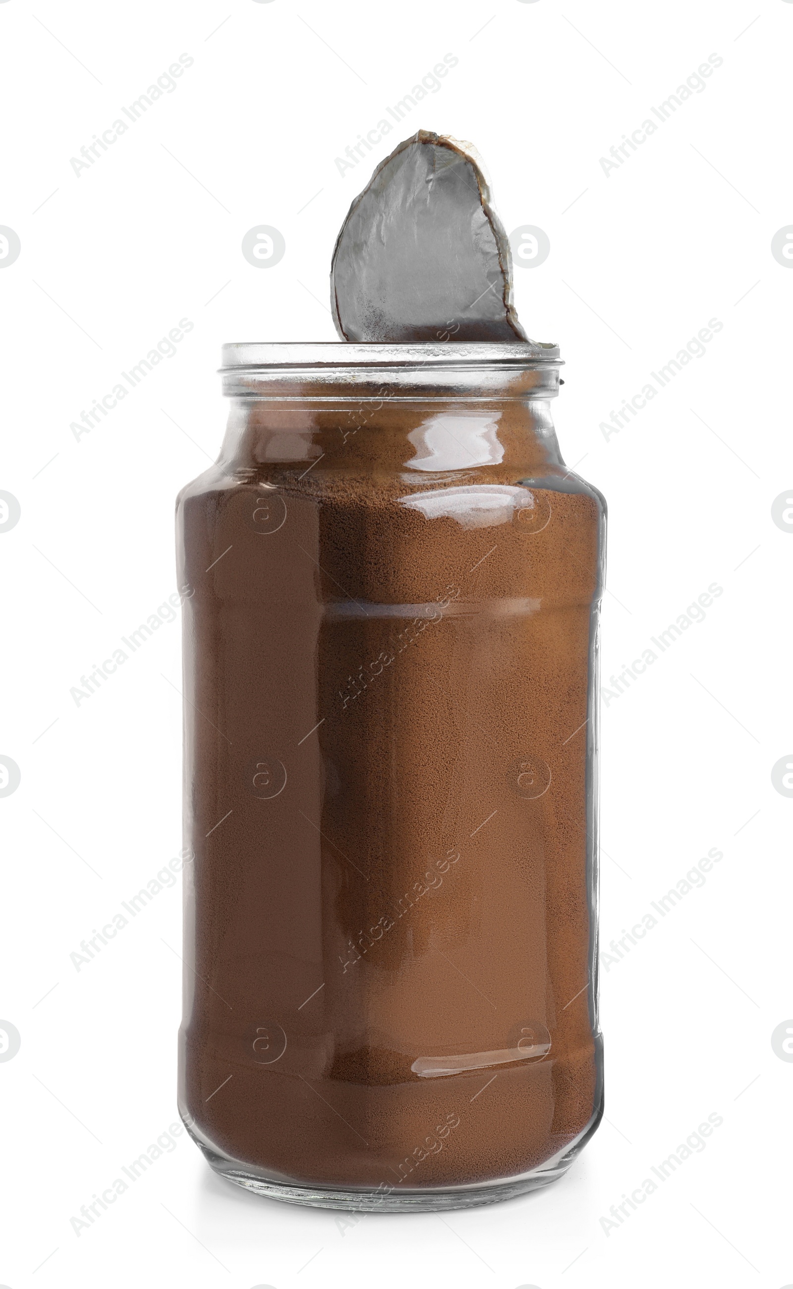 Photo of Glass jar of instant coffee isolated on white