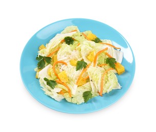 Tasty salad with Chinese cabbage isolated on white