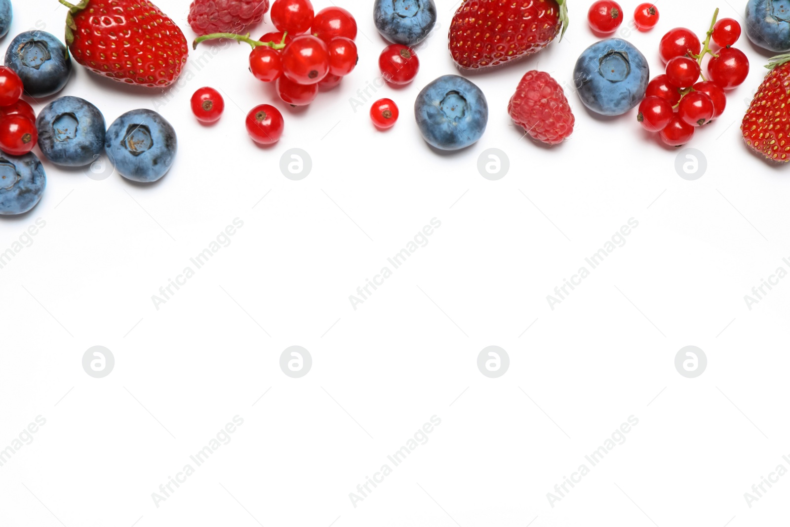 Photo of Mix of fresh berries on white background, flat lay