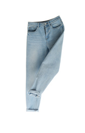 Blue jeans isolated on white. Stylish clothes