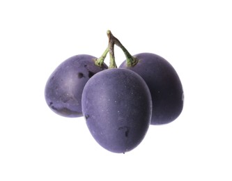 Photo of Delicious ripe dark blue grapes isolated on white