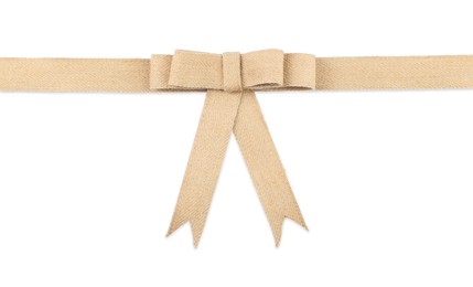 One beautiful burlap bow isolated on white, top view