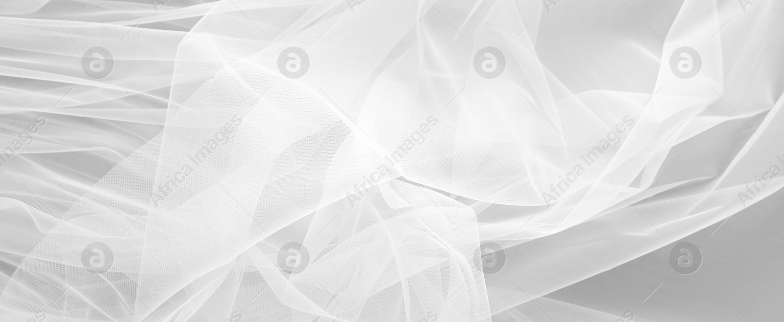 Image of Beautiful white tulle fabric as background, banner design