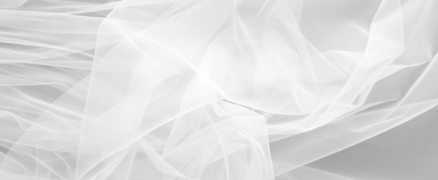 Image of Beautiful white tulle fabric as background, banner design