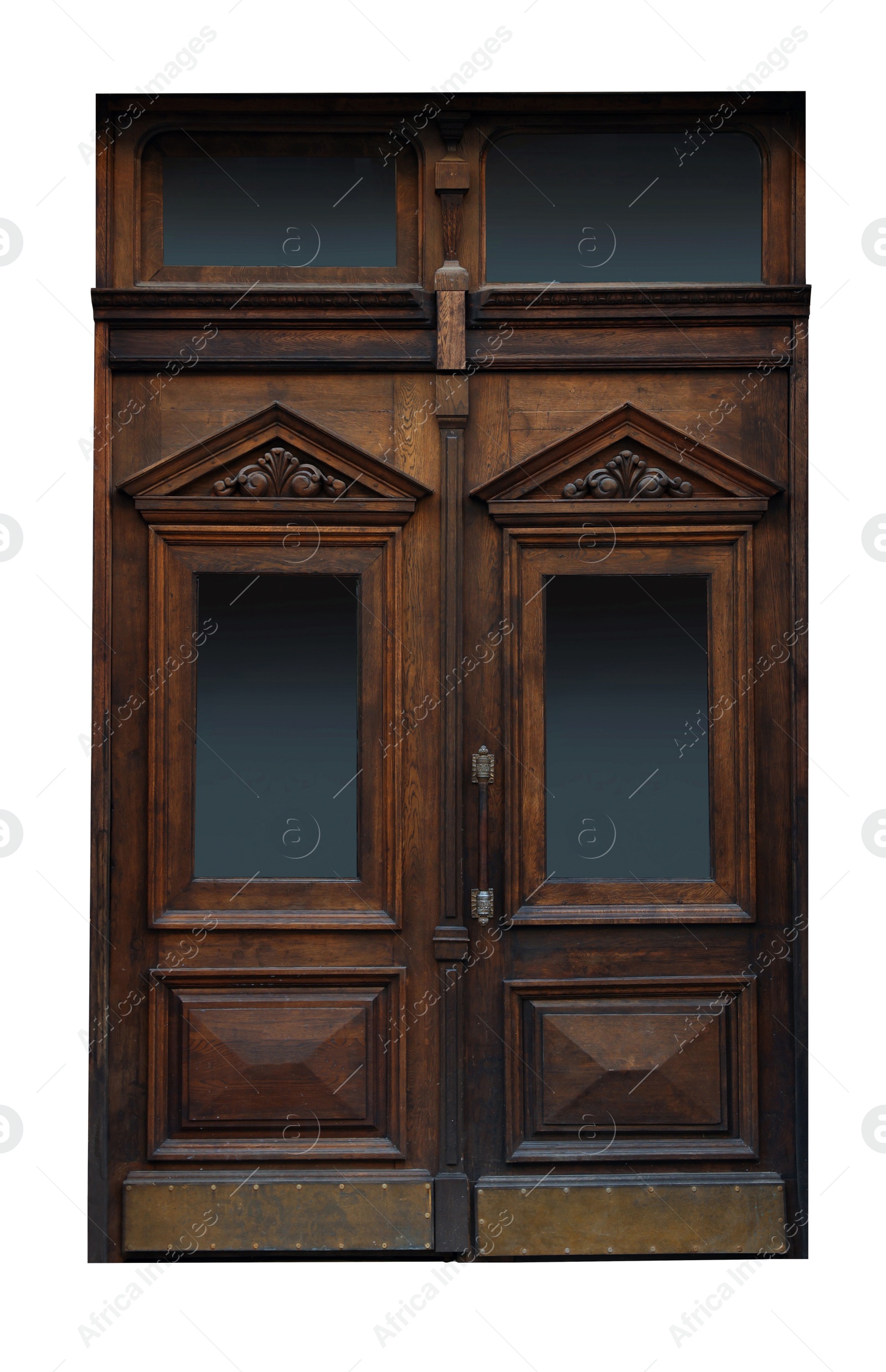 Image of Beautiful old-fashioned wooden door and transom window isolated on white