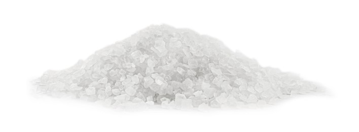 Photo of Heap of natural salt isolated on white