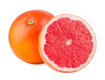 Photo of Fresh ripe grapefruits isolated on white. Citrus fruit