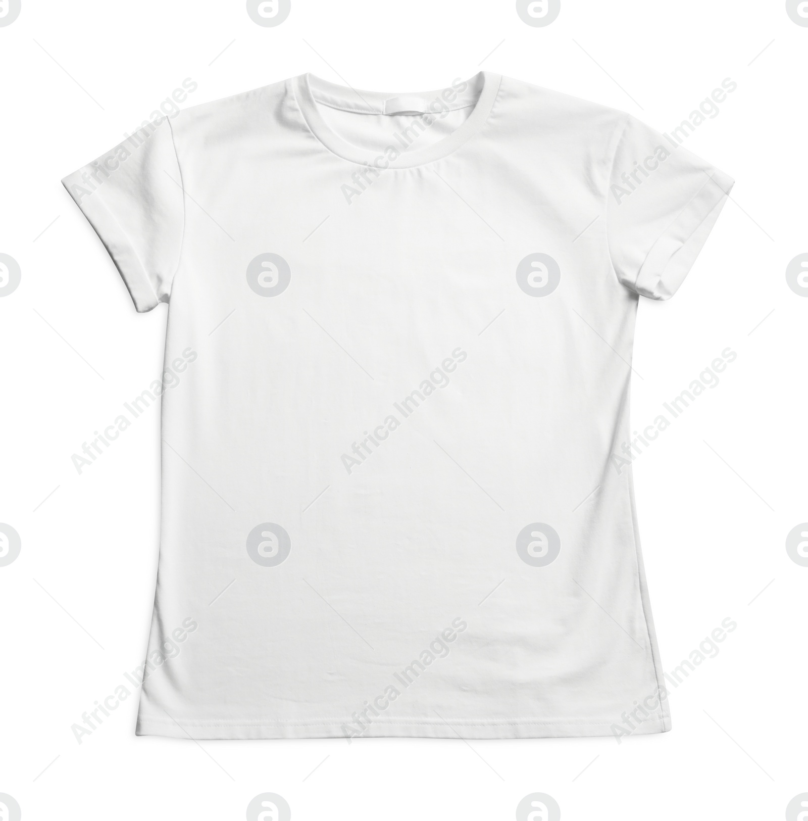 Photo of Stylish t-shirt on white background, top view