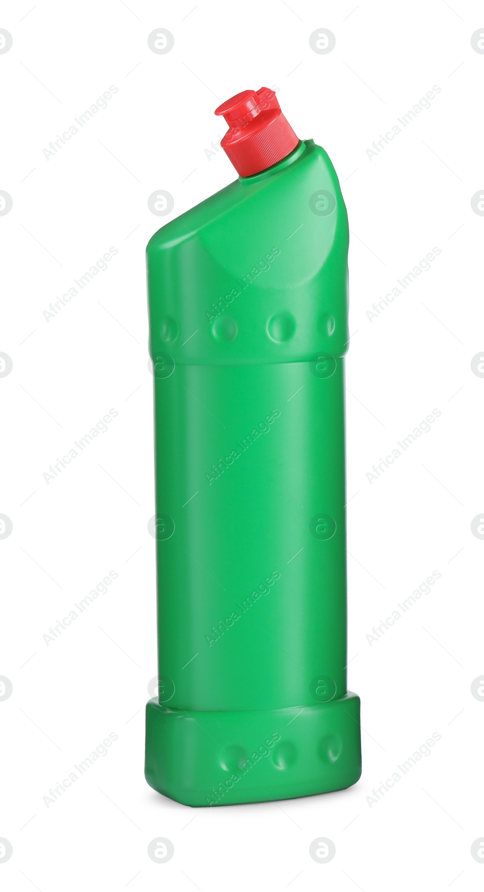 Photo of Green bottle of cleaning product isolated on white