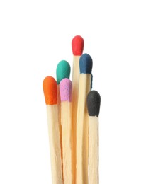 Photo of Matches with colorful heads on white background