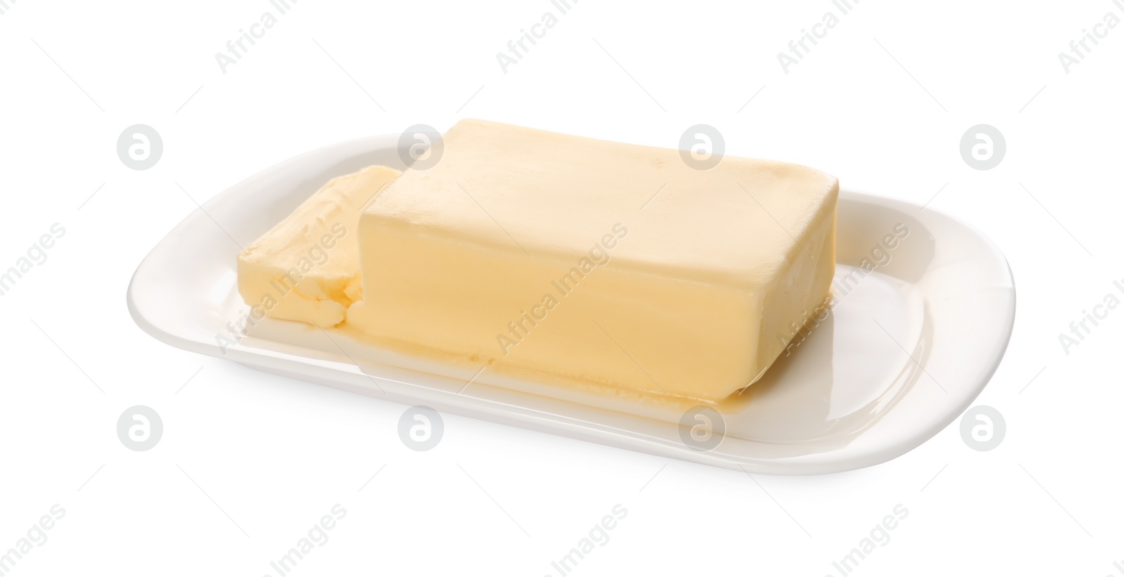 Photo of Tasty butter in dish isolated on white