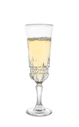 Glass of sparkling champagne isolated on white