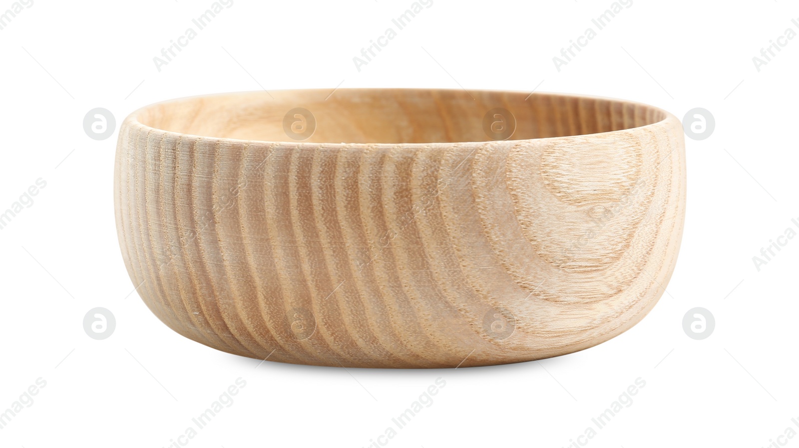 Photo of Wooden bowl isolated on white. Cooking utensil