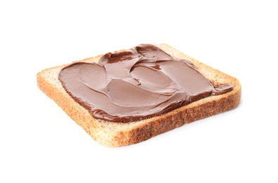 Photo of Toast with sweet chocolate cream isolated on white