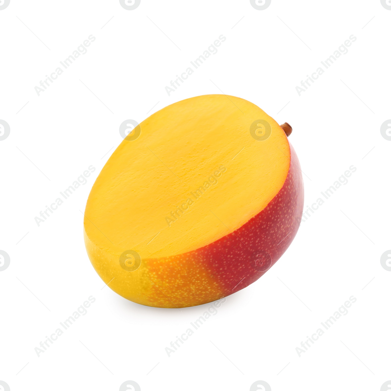 Photo of Cut ripe mango isolated on white. Exotic fruit