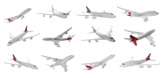 Image of Set of different toy airplanes isolated on white