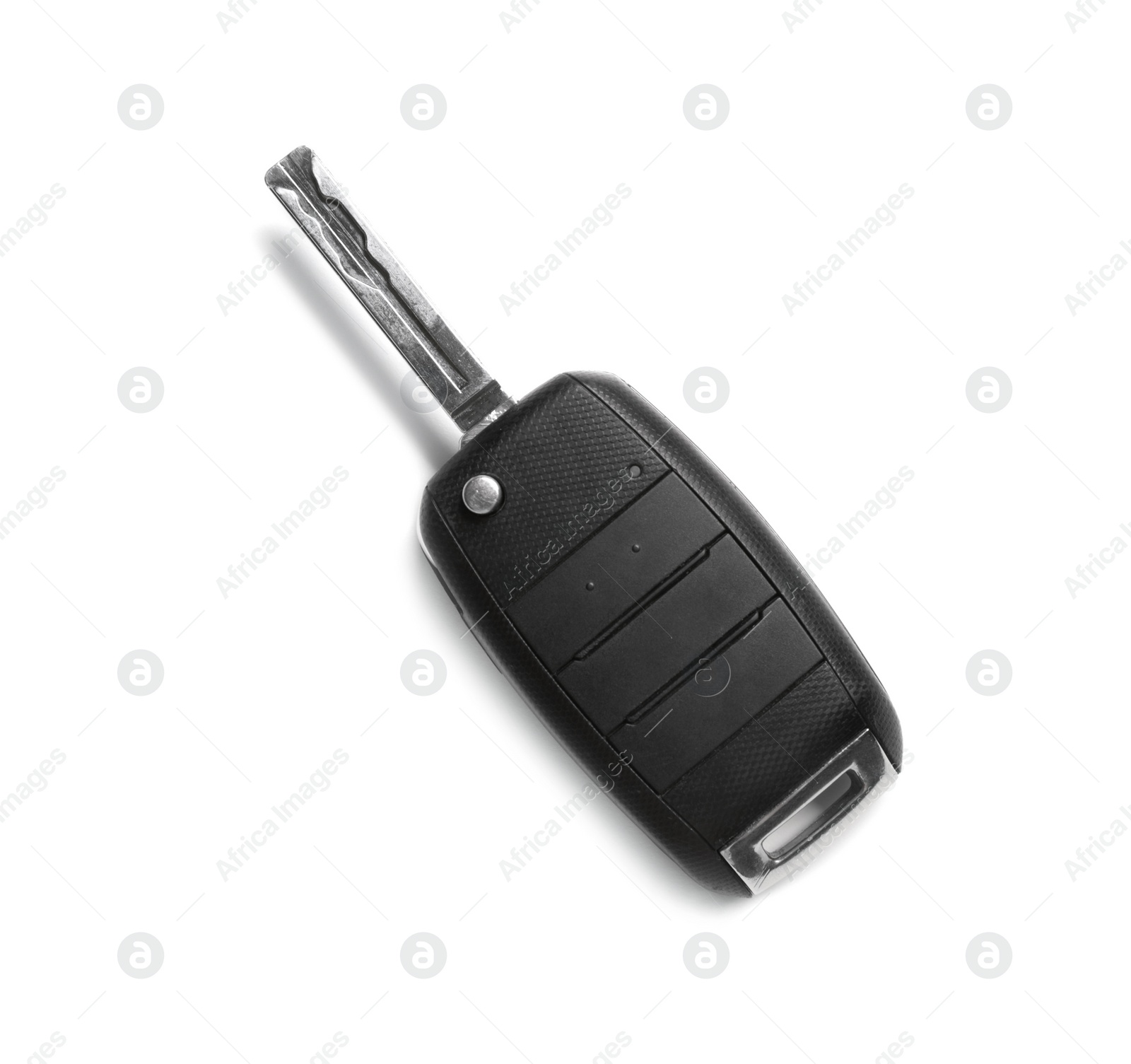 Photo of Car key isolated on white, top view