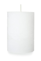 Photo of One scented wax candle on white background