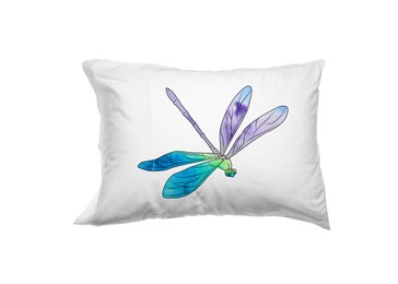 Soft pillow with printed dragonfly isolated on white