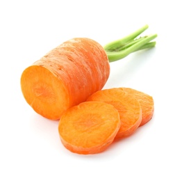 Photo of Ripe sliced carrot on white background