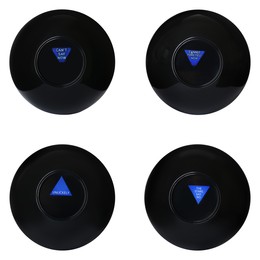 Image of Magic eight ball with different predictions isolated on white, collection