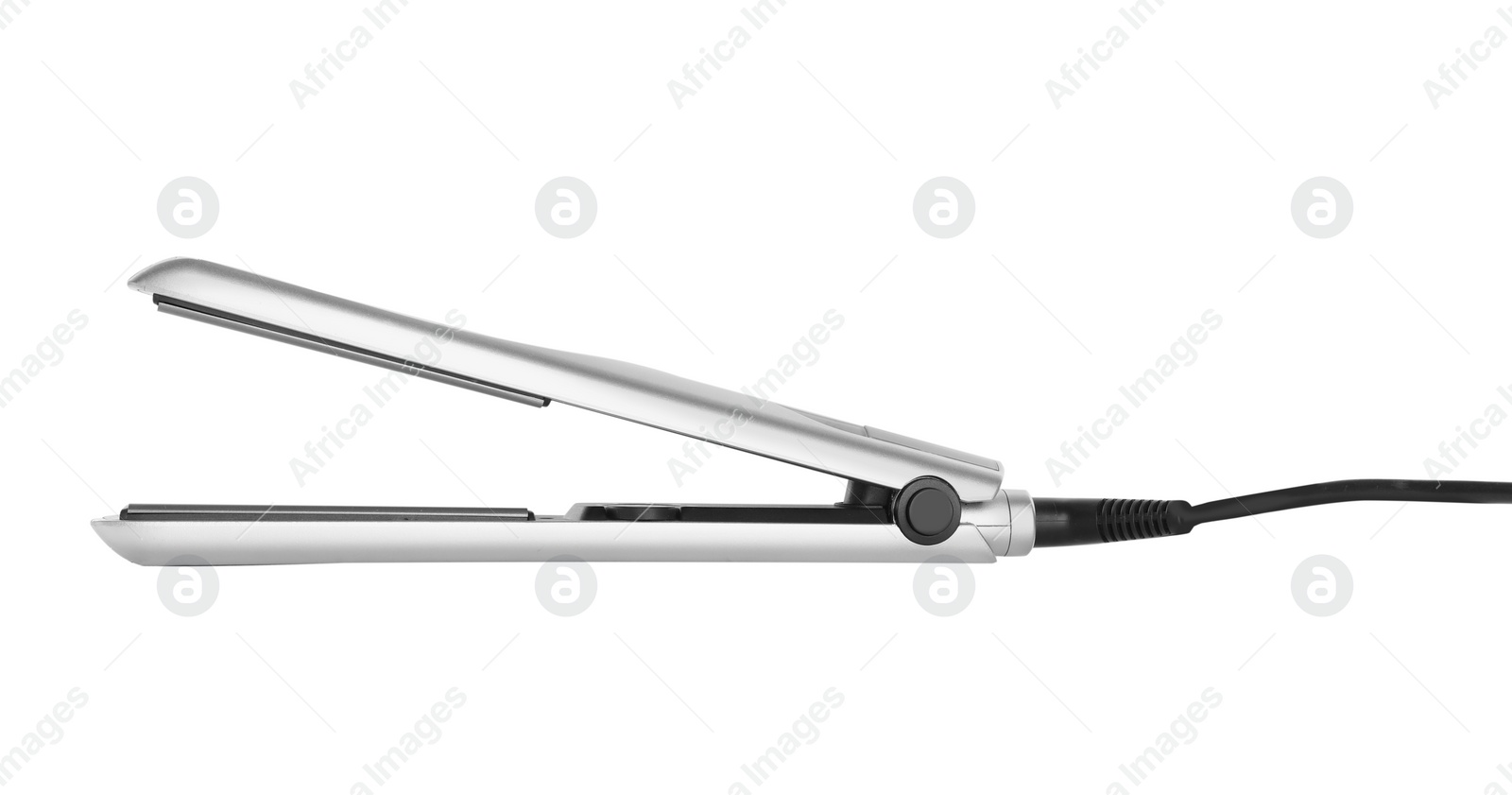 Photo of Modern hair iron for straightening on white background