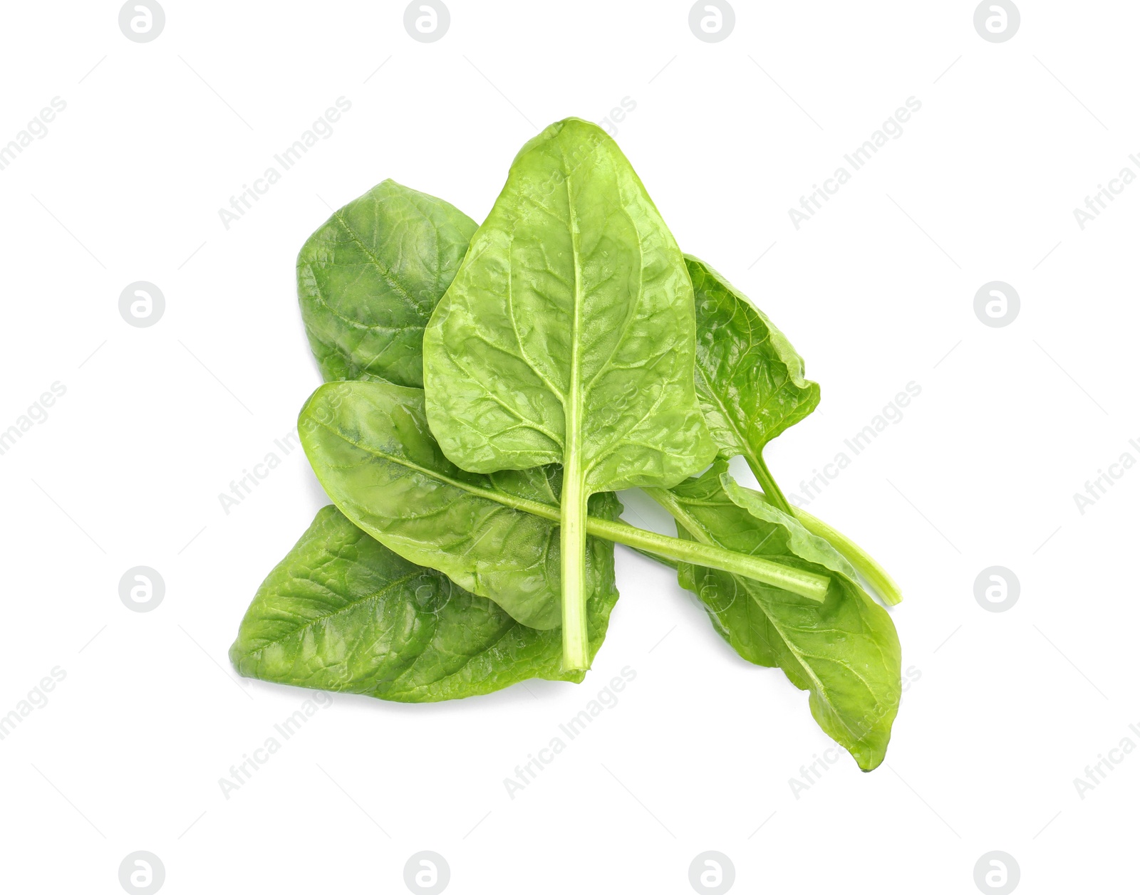 Photo of Pile of fresh spinach leaves isolated on white, top view