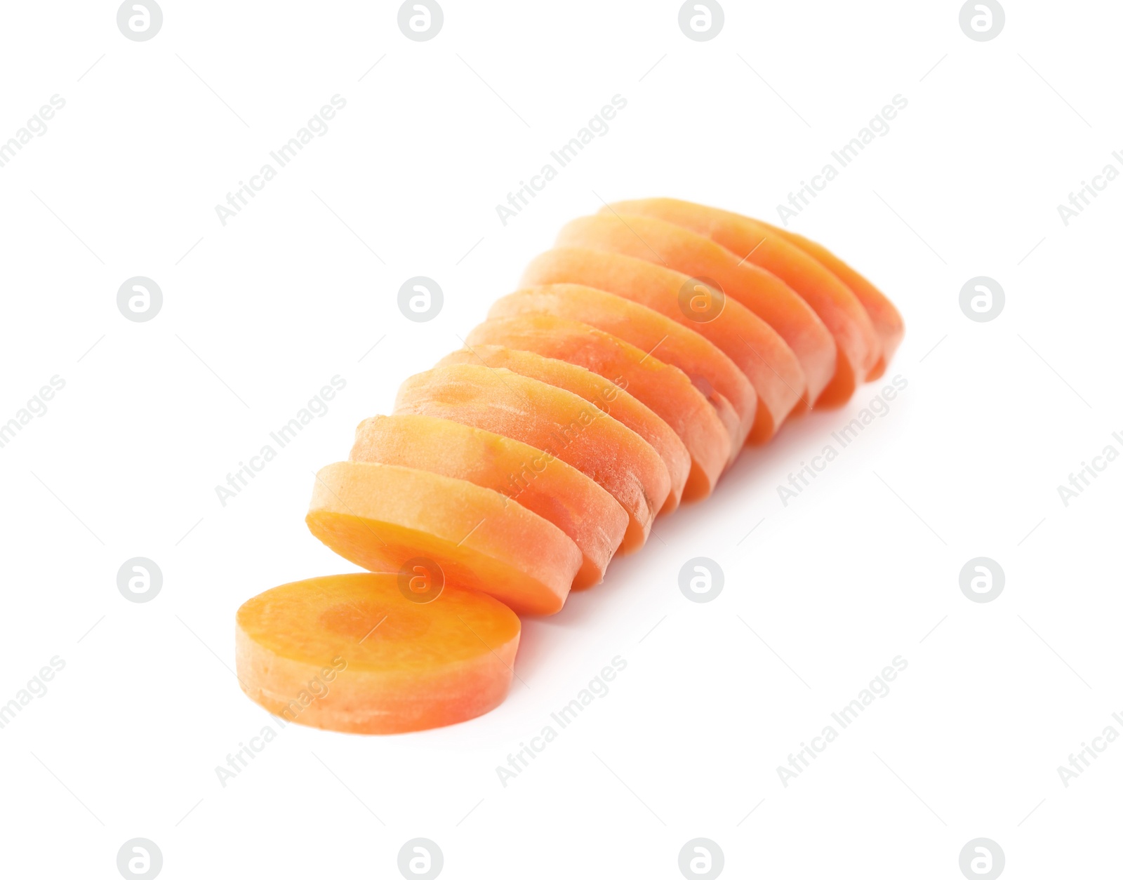 Photo of Slices of fresh ripe carrot isolated on white