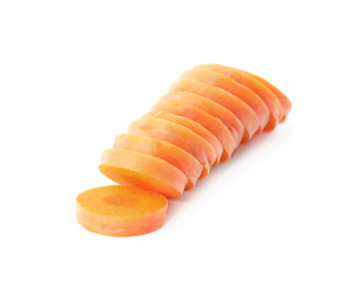 Photo of Slices of fresh ripe carrot isolated on white