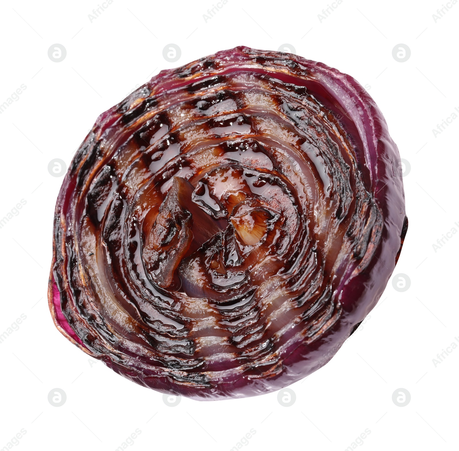 Photo of Slice of grilled red onion isolated on white