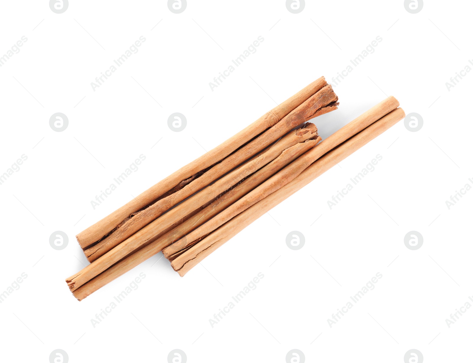 Photo of Aromatic cinnamon sticks on white background, top view