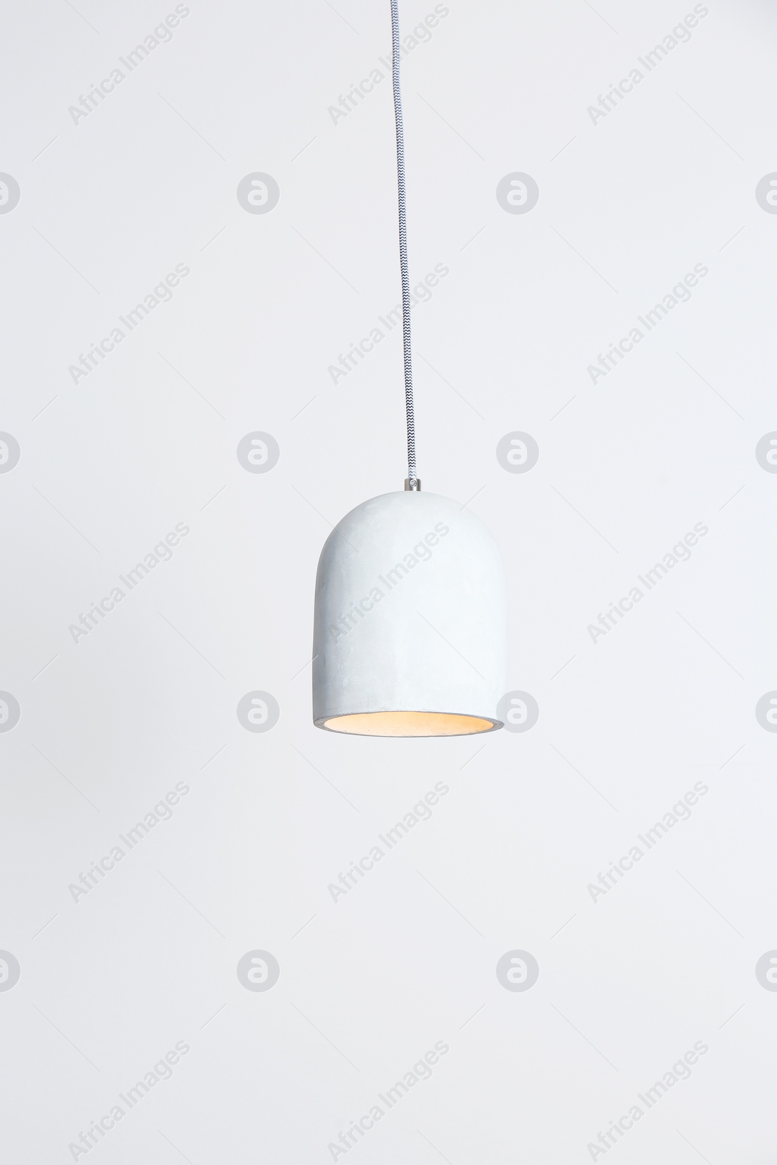 Photo of Modern hanging lamp, isolated on white. Idea for interior design