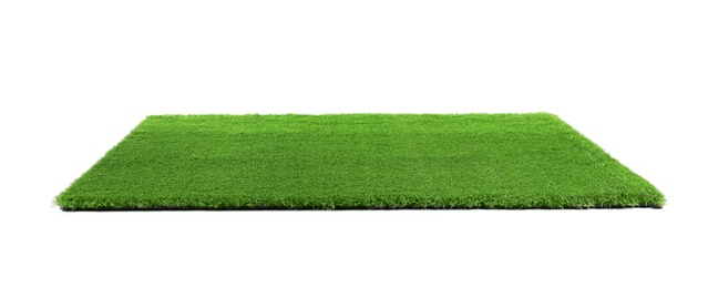 Artificial grass carpet on white background. Exterior element