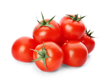 Photo of Fresh ripe red tomatoes on white background