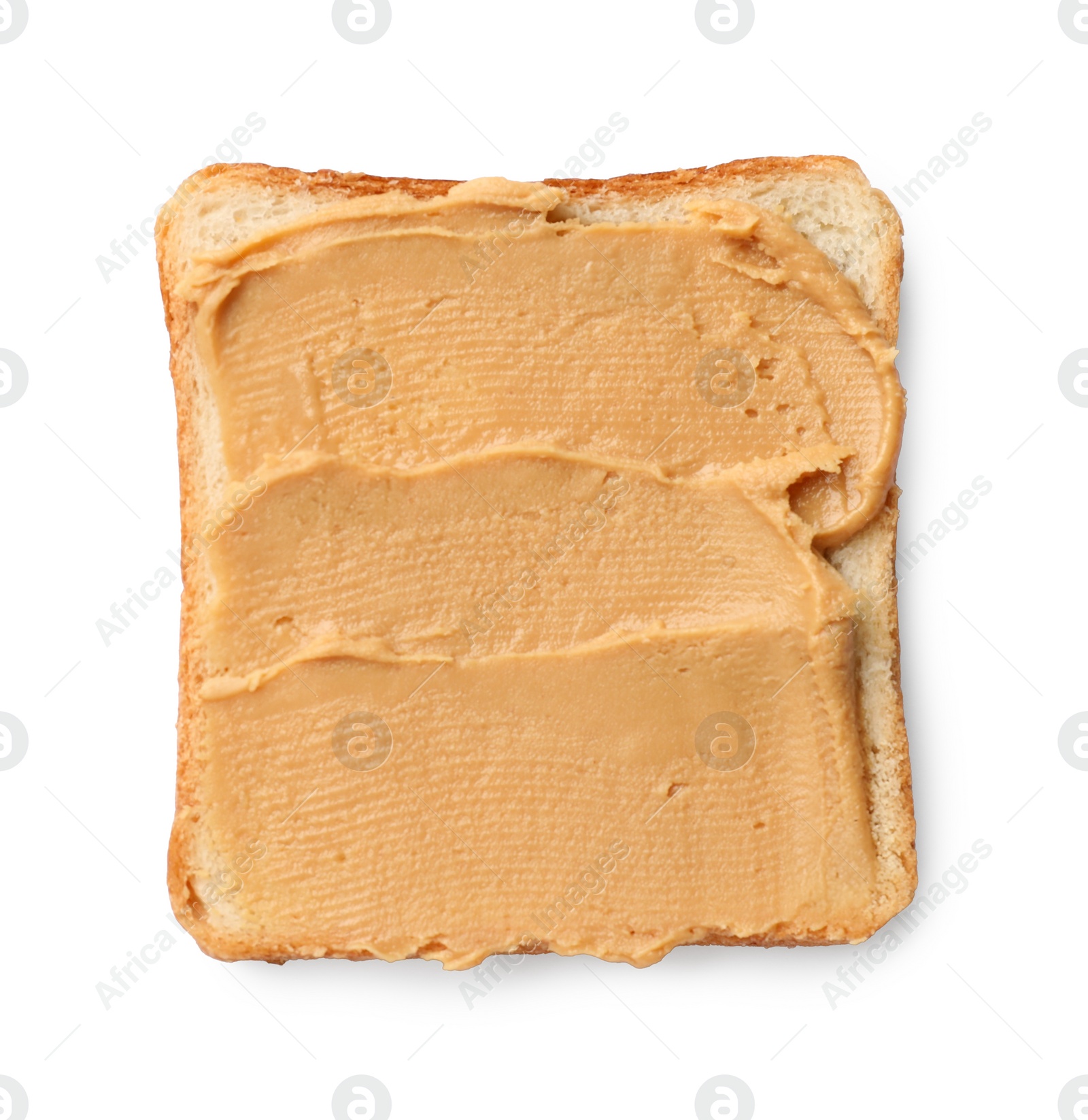 Photo of Tasty peanut butter sandwich isolated on white, top view