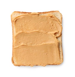 Photo of Tasty peanut butter sandwich isolated on white, top view