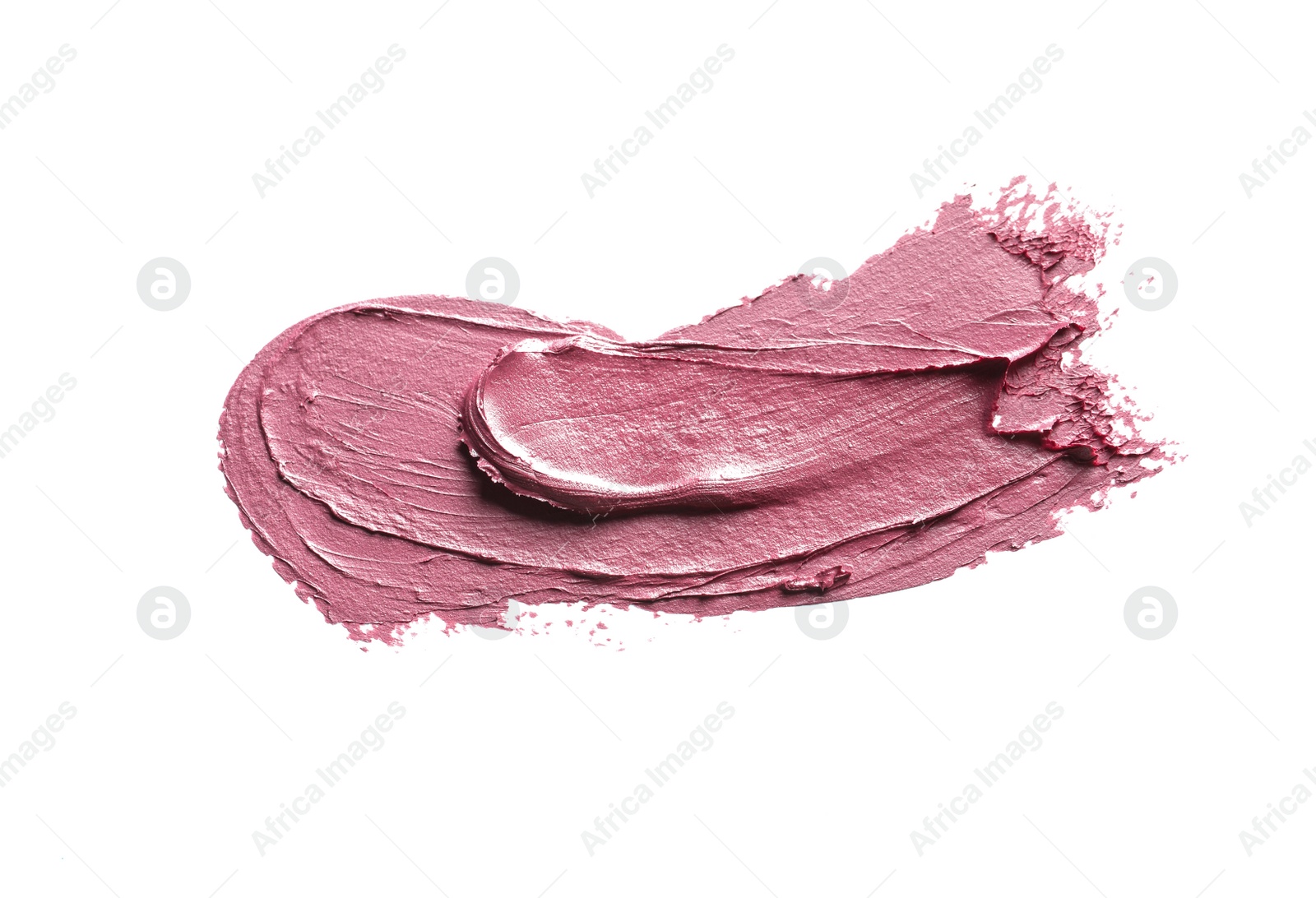 Photo of Pink lipstick smear on white background. Cosmetic product