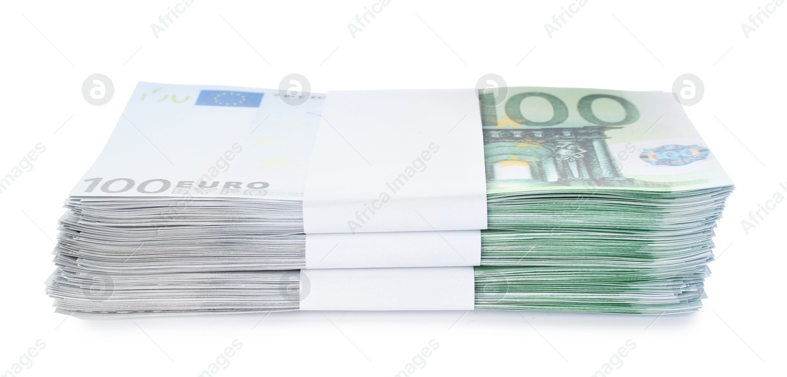 Photo of Stack of euro banknotes isolated on white. Money and finance